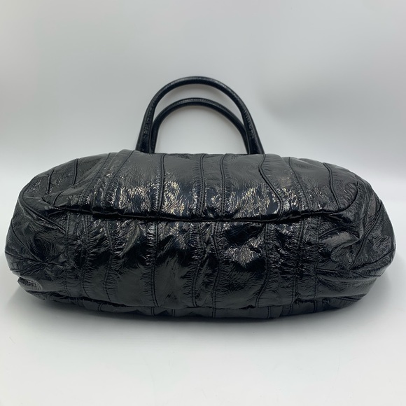Auth Prada Black Patent Leather Whipstitch Tonal Stripe Satchel Lightweight - Picture 4 of 16